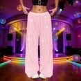 thumbnail image 2 of LRen Womens Straight Leg Sequin Pants Elastic High Waisted Bling Glitter Carnival Dance Pants Mardi Gras Night Out Clubwear Trousers, 2 of 6