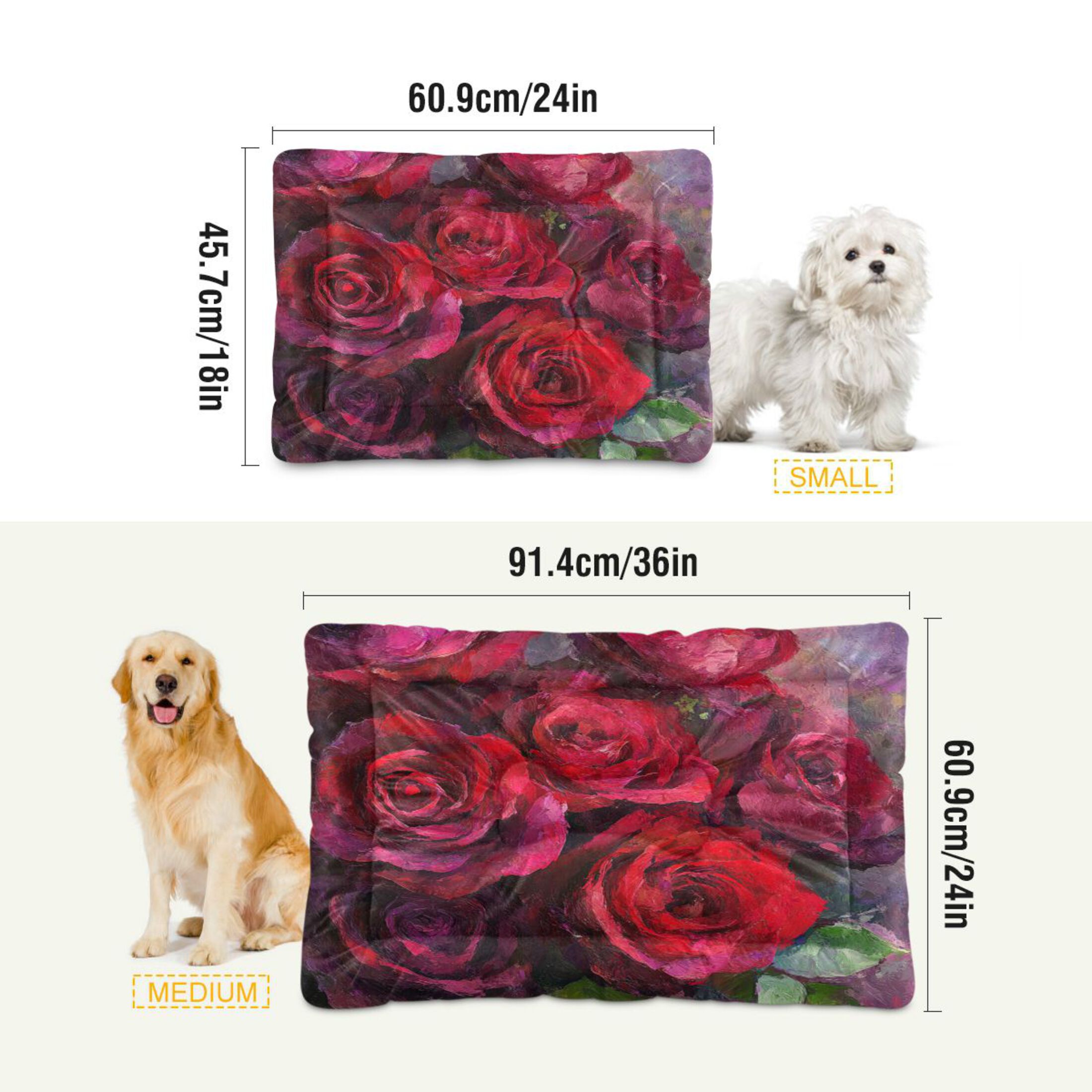 Qxltty Deep Red Roses Ped Pad Wear-resistant and Hard to Bite Through Sleeping Pad for Small Medium Large Dogs Winter Pet Bed 36×24in