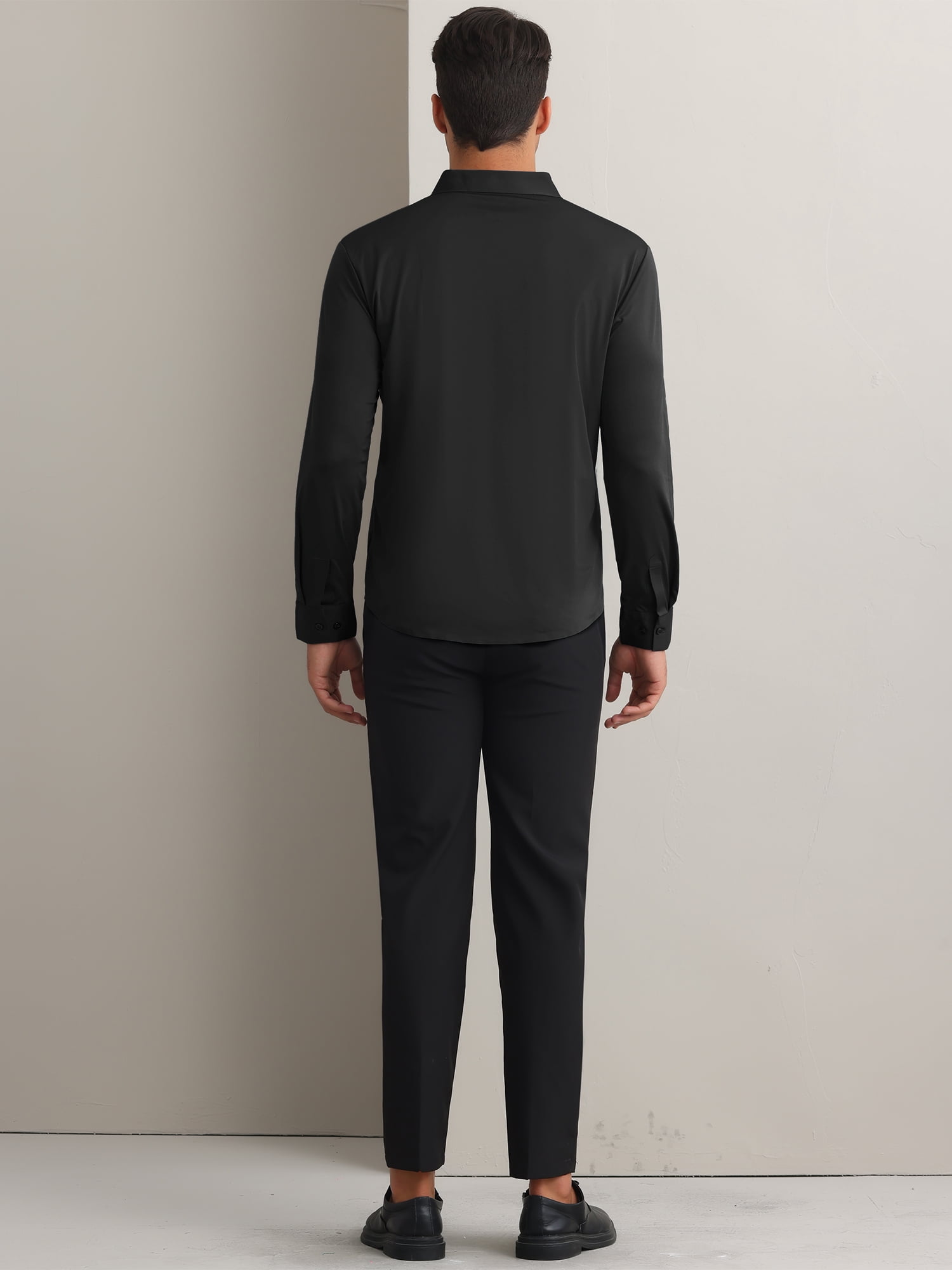 DARING DIVA Men's Soft Long Sleeve Button Down Business Formal Dress Shirt L Black