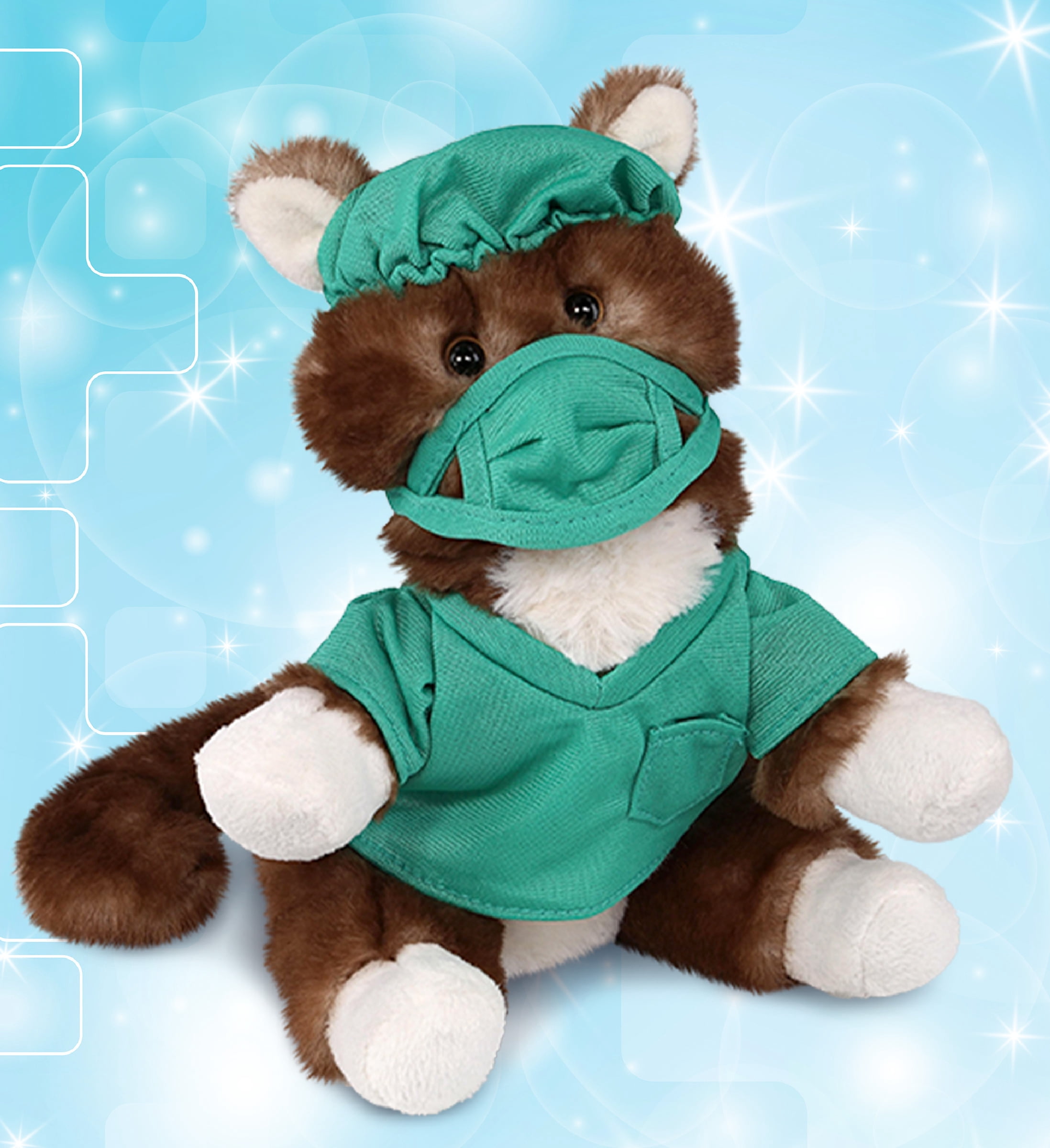 DolliBu Brown Cat Doctor Plush Toy - Super Soft Brown Cat Doctor Stuffed Animal Dress Up with Cute Scrub Uniform and Cap Outfit - Fluffy Doctor Toy Plush Gift - 7 Inches