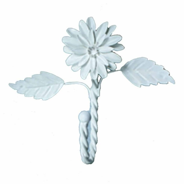 Renovators Supply White Wrought Iron Zinnia Decorative Flower 6.5 Inches Long Wall Hooks for Bathroom or Kitchen Robe and Towel Hooks Wall Mount Decor ...