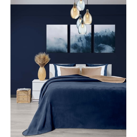 Koza Home Twin Soft Cotton Single Blanket Coffee Blue 150 x 200 5008A Single