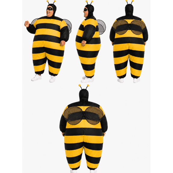 IROOZIGOTO Adult Inflatable Bee Costume Full Body Yellow Black Striped with Wings Antennae Eye Mask Blow Up Suit for Halloween Cosplay Themed Party