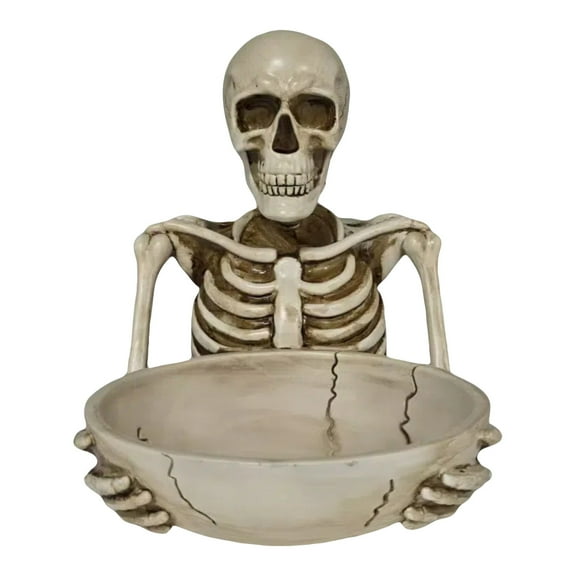 Skeleton Candy Bowl Holder – Gothic Punk Skull Decorative Tray for Halloween Party, Creepy Skeleton Figurine Snack Dish, Unique Resin Skull Head Storage Bowl for Keys, Candy, Fruit & Home Table Decor