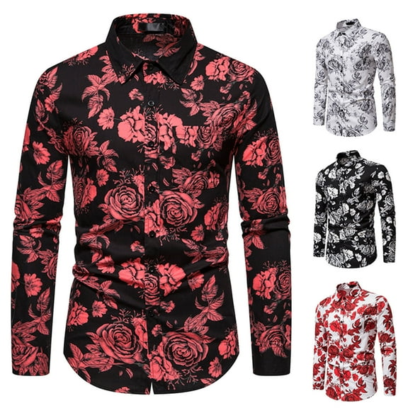 DDAPJ pyju Men's Luxury Paisley Dress Shirt Shiny Floral Printed Button Down Shirts for Party Prom Wine XXL