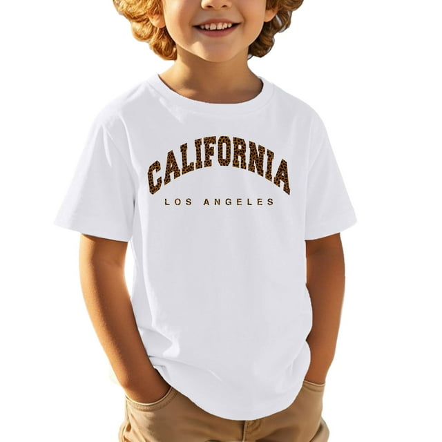 Unisex Children Printed Short Sleeve Tee - Casual Loose Ruffle Design - Polyester, Lightweight, Machine Wash, Sizes 110-160