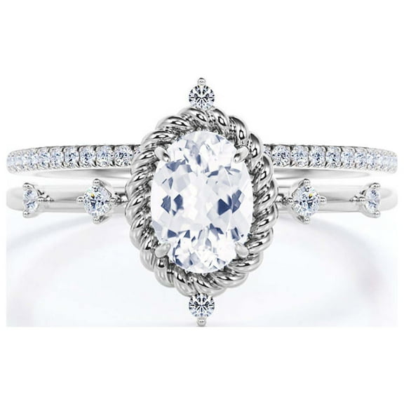 Dazzling Art Nouvea 2.00 Carat Oval Cut Diamond Moissanite Engagement Ring, Wedding Ring In 925 Sterling Silver With 18K White Gold Plating, Gift For Her, Compass Ring, Bridal Set, Matching Band