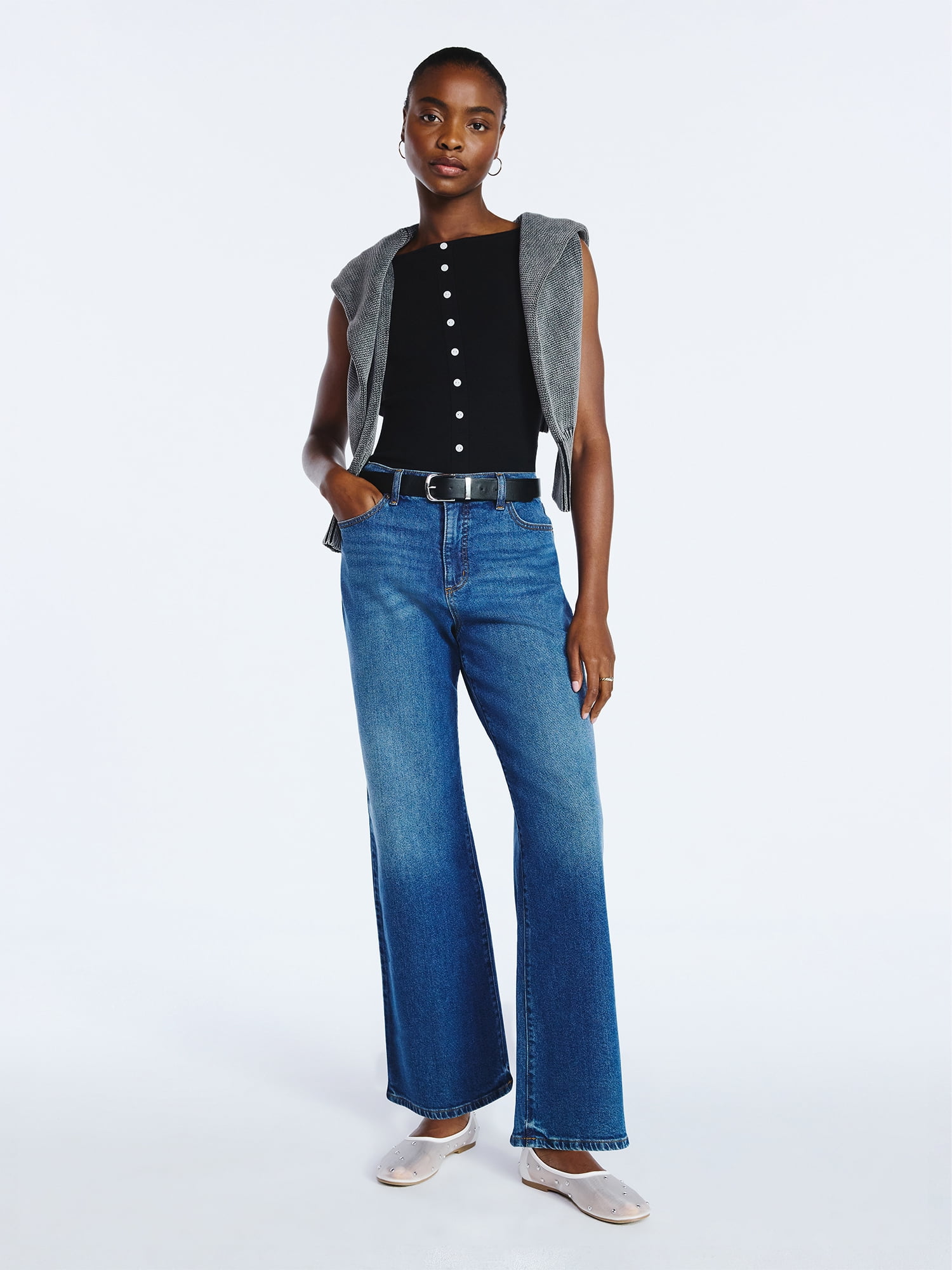 Scoop Women's Wide Leg Low Slung Jeans, 29" Inseam, Sizes 0-20