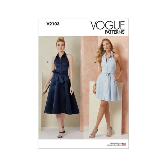 Vogue Sewing Pattern 2103 - Misses' Dress in Two Lengths and Tie Belt, Size: B5 (8-10-12-14-16)