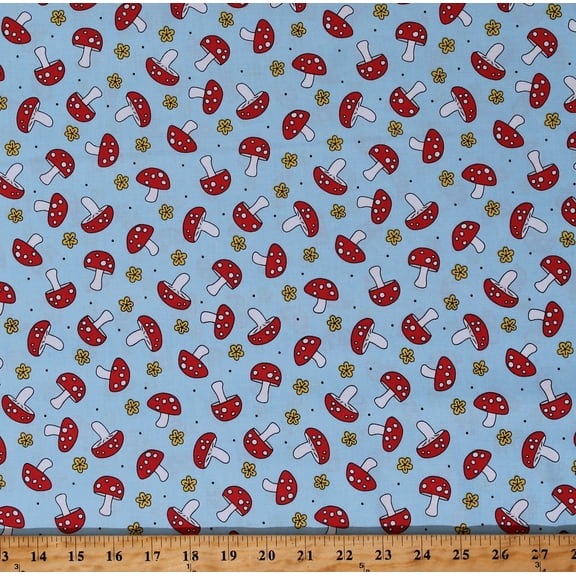 Cotton Mushrooms Flowers Nature Food Vegetable Hoot Hoot Blue Cotton Fabric Print by the Yard (9763B)