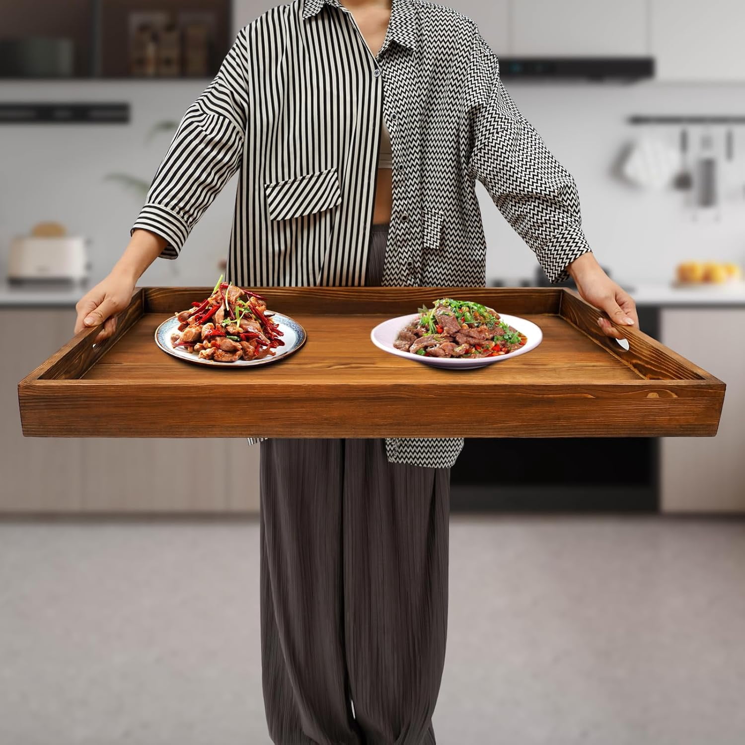Pine Wood Noodle Board Stove Cover Stove Top Covers for Gas Burners and Electric Stove Decorative Tray Stove Cover Protector for Kitchen RV Cookware (Log Color)