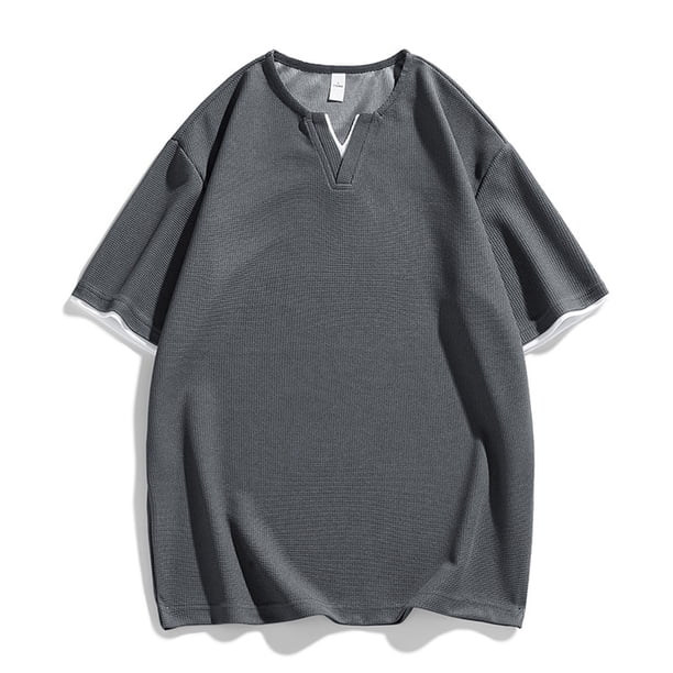 pstuiky camisetas camisas para hombre, Camisa informal de manga corta con solapa y botones sólidos para hombre camisas casuales para hombre xxxl
