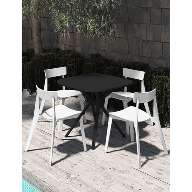 OFFIHO Set mesa Tonnati Negro + 4 sillas Kipali Blanco para exterior resistente a rayos UV de polipropileno