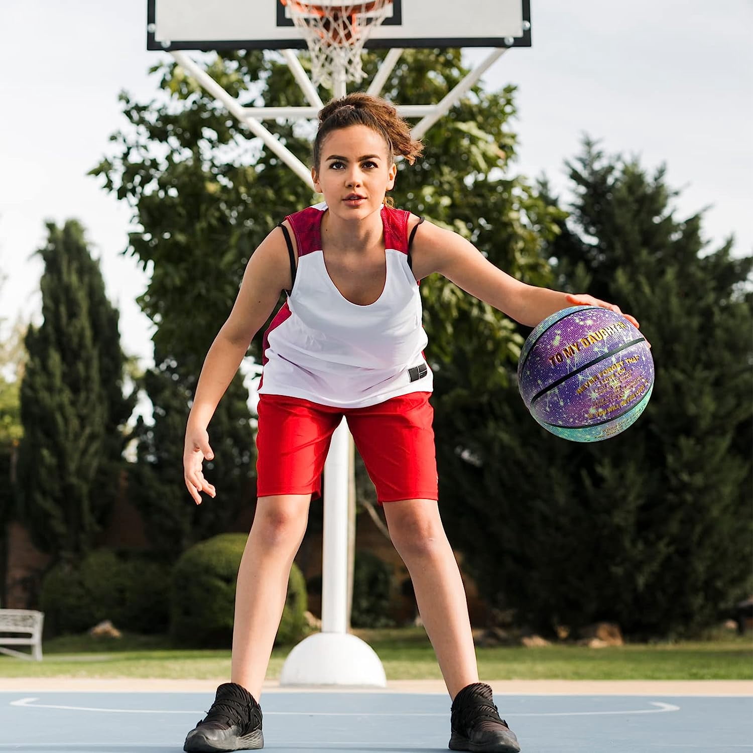MILACHIC Glow in the Dark Basketball, Personalized to My Daughter Glowing Leather Basketball Women Size 6(28.5"),Indoor Outdoor Cool Basketball Gift