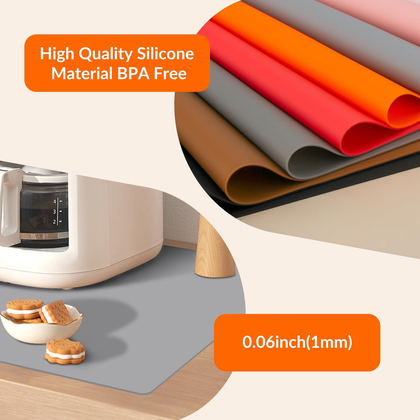 Goldeer Silicone Mats for Kitchen Counter - Heat Resistant Table Mat for Air Fryer Silicone Countertop Protector Nonskid Desk Saver Pad for Craft Coffee Makeup 23.6"L x 15.7"W Light Gray