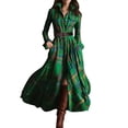 thumbnail image 2 of LEKWK Shirts Dresses for Women Long Sleeve Button Down Maxi Dress with Belted Pockets A Line Dress Fall Plaid Print Elegant Casual Office Wear, 2 of 4