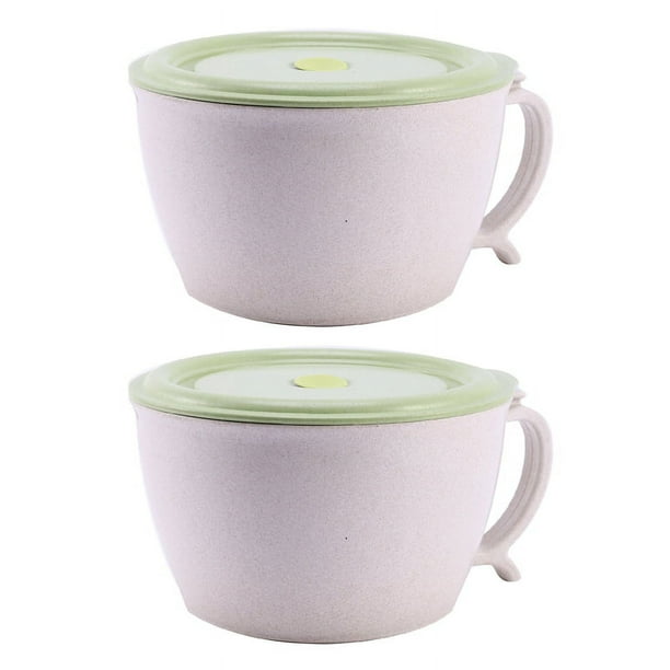 2X Tazones de Fideos para Microondas con Tapa-40 Oz Taza de Sopa de Paja de Trigo Grande