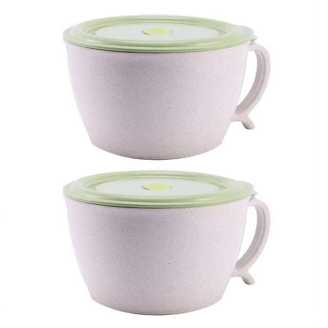 2X Tazones de Fideos para Microondas con Tapa-40 Oz Taza de Sopa de Paja de Trigo Grande
