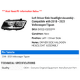 thumbnail image 2 of Left Driver Side Headlight Assembly - Compatible with 2018 - 2021 Volkswagen Tiguan 2019 2020, 2 of 2