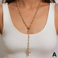thumbnail image 1 of Wbxfbo Collier Chaîne Croix Perle en Forme de Y Chaîne de Chandail Polyvalente à Franges, 1 of 7