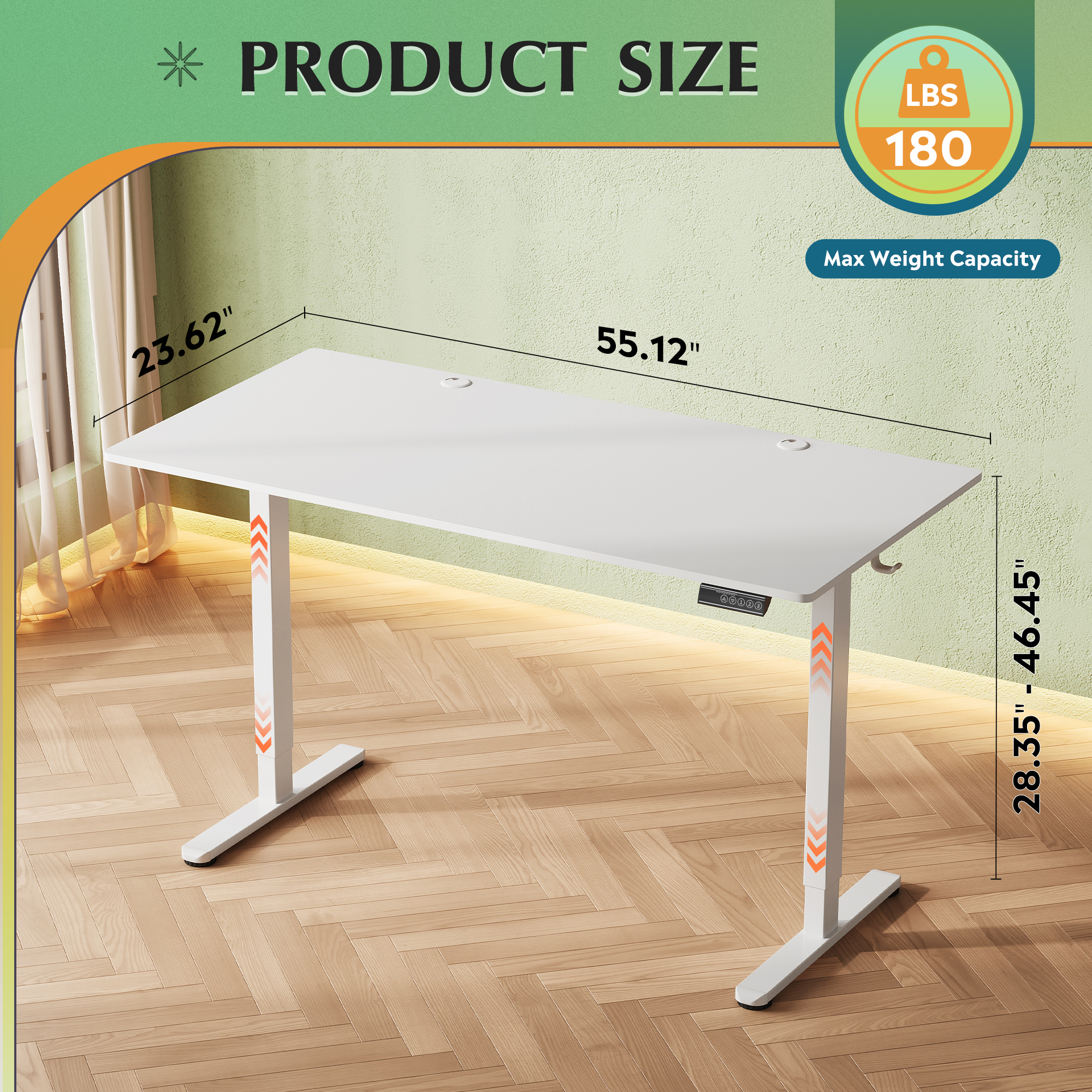 GALAXHERO Electric Adjustable Standing Desk with Memory Settings and Whole Piece Top, Computer Desk for Home Office, 55" x 28", White