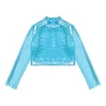thumbnail image 3 of Eandarui Kids Girls Shiny Sequins Mock Neck Long Sleeve Tee Metallic Jazz Hip Hop Modern Dance Crop Turquoise 12, 3 of 6