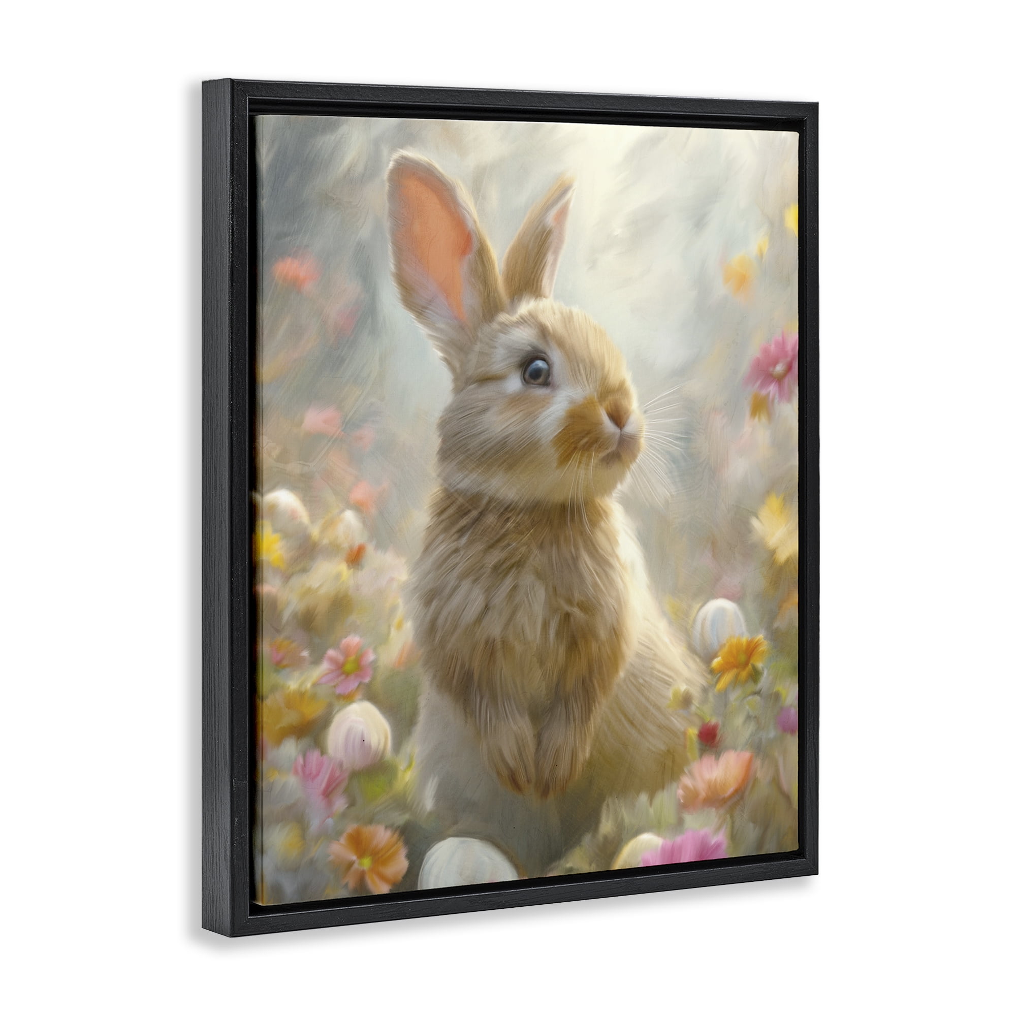 Stupell Industries Bunny Dreams Meadow Black Framed Floater Canvas Wall Art, design by Kim Allen