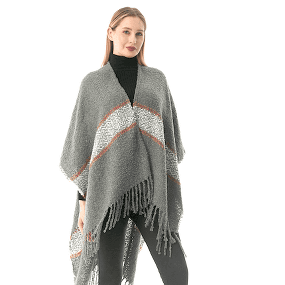 PRETTY PERSUASIONS, Cordova Ruana Grey sleeveless outer garment hangs loosely over the shoulders