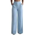 thumbnail image 3 of Cutuoiiu Women's Solid Color Wide Leg Pants High Waist Straight Trousers with Pockets for Work Office Daily Wear, 3 of 7