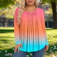 thumbnail image 2 of Qgtaibl Plus Size Long Sleeve Tunic Tops for Women Fashion Gradient Color Pleated Flowy Blouses Curved Hem Loose Fit Hide Belly Shirts B_Orange XXL, 2 of 6