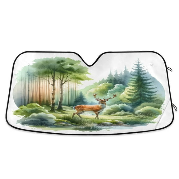 Beautiful Deer in Forest Car Windshield Sun Shade Foldable Car Front Window Visor Heat and UV Protection 53x23.5