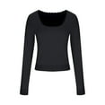 thumbnail image 4 of EchfiProm Trendy Tops for Women Black Pullover Square Neck Slim Fit Long Sleeve Ladies Undershirts, 4 of 6