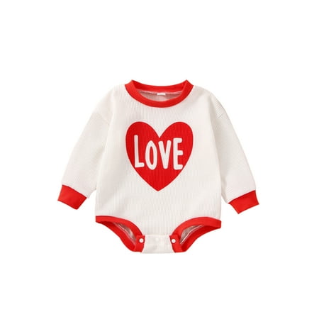 

JYYYBF 0-24 Months Valentine s Day Newborn Baby Girls Romper Long Sleeve Heart Letter Print Bodysuit One-Piece Clothes Red 18-24 Months