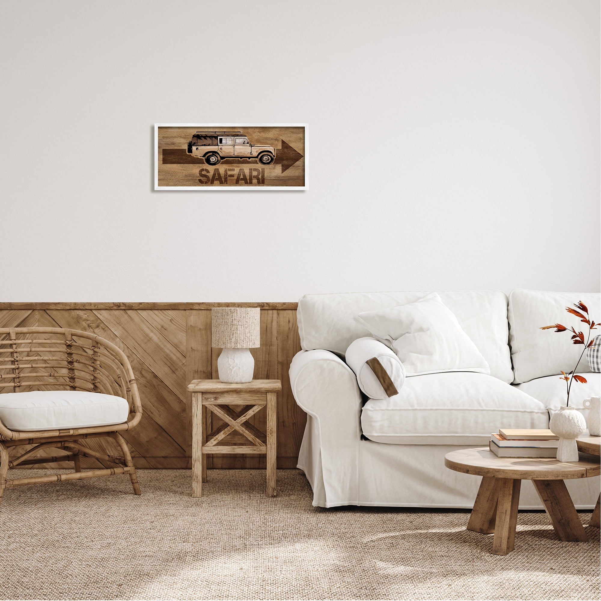Stupell Industries Safari with Right Facing Arrow Transportation Painting White Framed Art Print Wall Art, 24 x 10