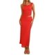 thumbnail image 3 of Conjunto de 2 Piezas de Falda para Mujer, Conjunto de Verano, Sin Mangas, Asimétrico, de , Top Corto, Faldas Largas. Rojo S, 3 of 10
