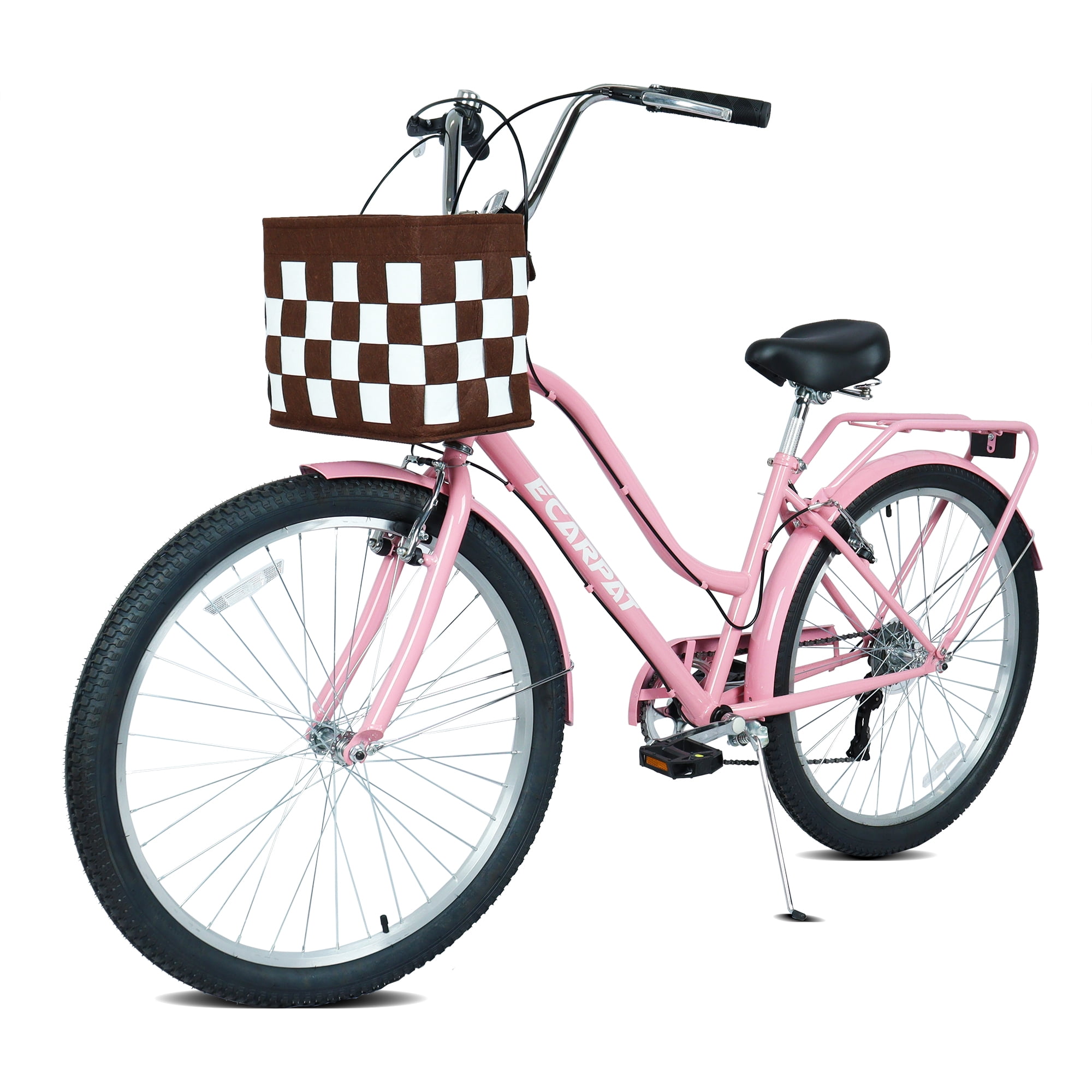 Raistyw 26" Women’s Cruiser Bikes, 7-Speed Lightweight City Commuter Bicycle with V-Brakes and Detachable Basket, Fits Ages 15+ Years Old, Pink