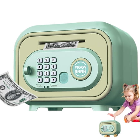 GoldCister Kids Money Bank Cash Coin Saving Bank with a Key Automatic Banking Money Container Safe Box with Password and Fingerprint Simulation for Budget and Save modern