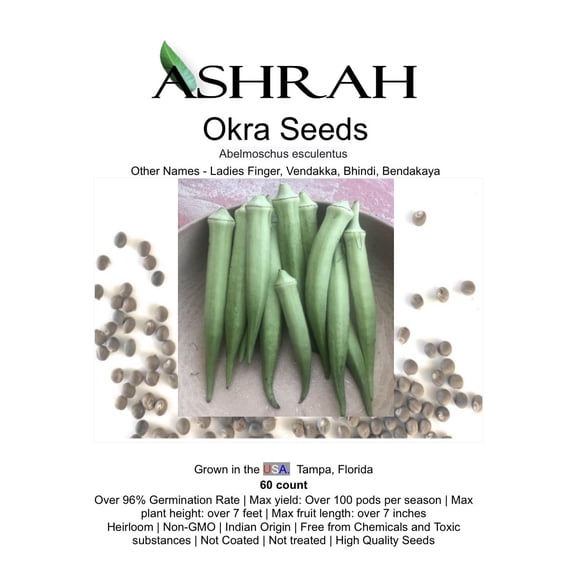 ASHRAH Heirloom Indian Okra Seeds (Bendakaya, Bhindi, Ladies Finger) – 60 Count. Non-GMO, High-Yield Garden Variety