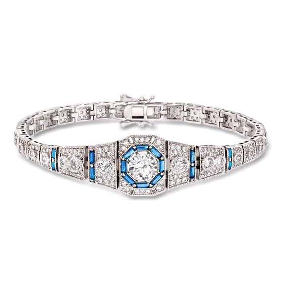 Ross-Simons 4.00 ct. t.w. CZ and .98 ct. t.w. Simulated Sapphire Bracelet in Sterling Silver, Women's, Adult