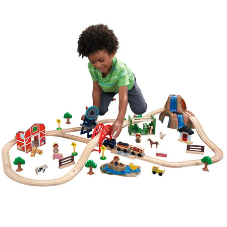 KidKraft Wooden Farm Train Set with 75 Pieces Included, Children's Toy Vehicle