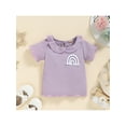 thumbnail image 5 of Toddler Girls Clothes Set Rainbow Pattern Short Sleeve Doll Neck Ribbed Tops Ruffled Elastic Waist Shorts Outfits, 5 of 9