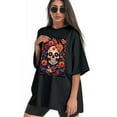 thumbnail image 3 of Plus Size Shirt for Women Black Tops for Women Short Sleeves Shirt for Women Skull (17) T Shirt Crewneck Shirt for Women 4XL, 3 of 5