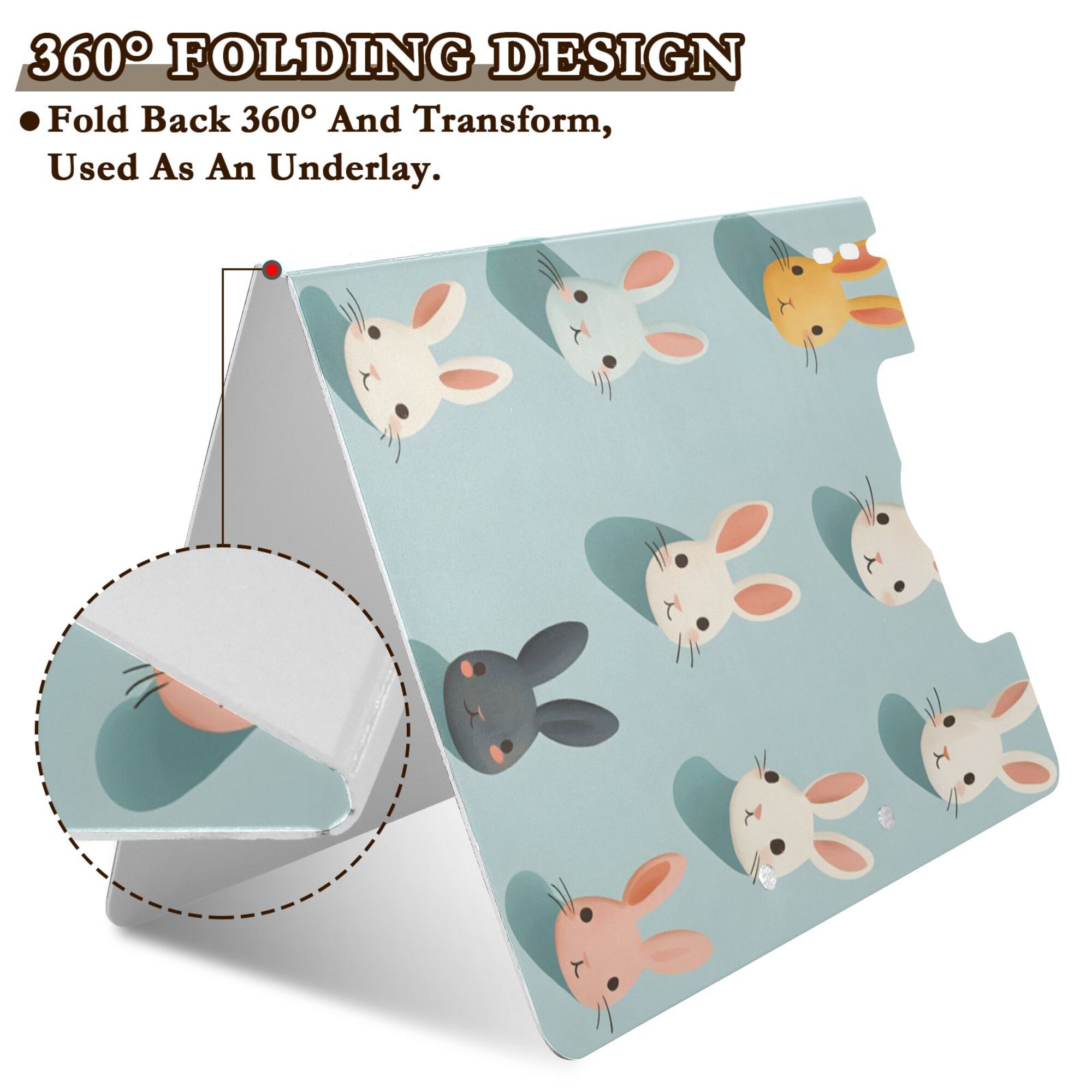 FORMRS A4 Clipboard Folder with Pen Holder Horizontal Foldable School Office Binder, Green Cute Rabbits