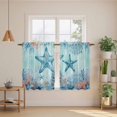 thumbnail image 2 of Coastal Starfish Blue Kitchen Curtain for Berdoom Living Room Cafe 54 Inch Length, Summer Beach Nautical Coral Tiers Curtains Light Filtering Drapes Rod Pocket Window Treatment 2 Panels 52"Wx54"L, 2 of 8