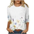 thumbnail image 1 of CHUANK Hauts en Tricot à Manches Longues pour Femmes Col Rond T-Shirt Décontracté pour Femmes Col Rond Manches 3/4 Chemise Ample Imprimée Blouse Hauts Chandail Imprimé à Enfiler Hauts Blouse à Rayures à Boutons Économies d'Été Cle, 1 of 5