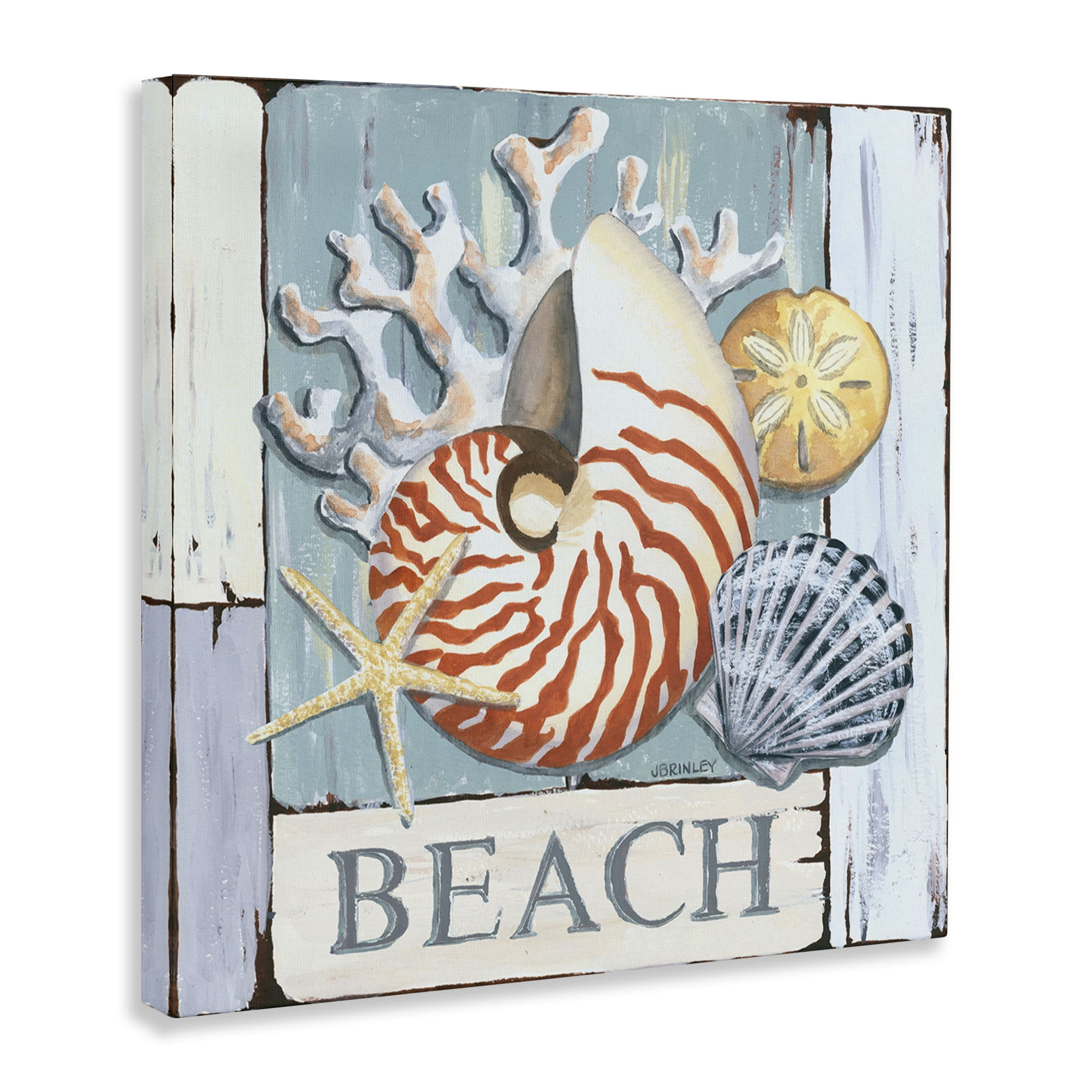 Stupell Industries Distressed Beach Shells Nautical & Beach Painting Wrapped Canvas Art Print Wall Art, 30 x 30