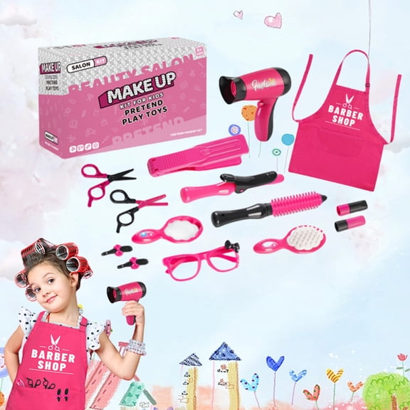 Kids Beauty Salon Pretend Play Hairdresser Kit for Girls, Toddler Barber Shop Set with Hair Dryer Curlers Mirror, Educational Role Play Toy, Birthday Gift for Little Girls Ages 3 4 5 6 Years Old