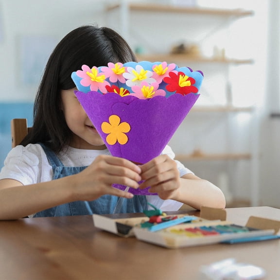 SASABAXI 3Pcs DIY Bouquet Package Purple Nonwoven Flowers Creative Craft Set for Visual and Touch Skills