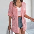 thumbnail image 4 of Women's Solid Color Summer Openwork Plaid Short Sleeve Knit Cardigan Casual Beach Vacation Sun Top plus Size Cardigan for Women 3x Drape Front Cardigan Womens plus Size Summer for Women Long Size J, 4 of 5