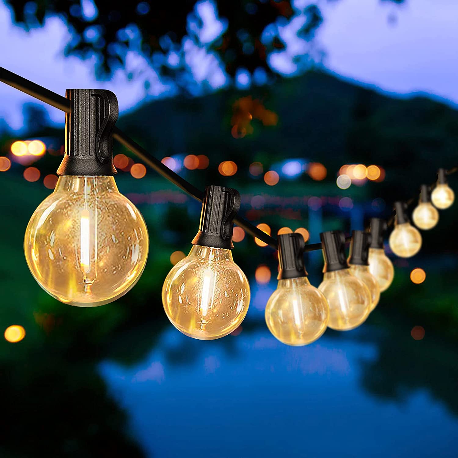 50ft Outdoor String Lights G40 Globe Lights with 25 Edison Vintage Bulbs,  Waterproof Connectable Hanging Light for Backyard Porch Balcony Party  Decor, 15W E12 Socket Base